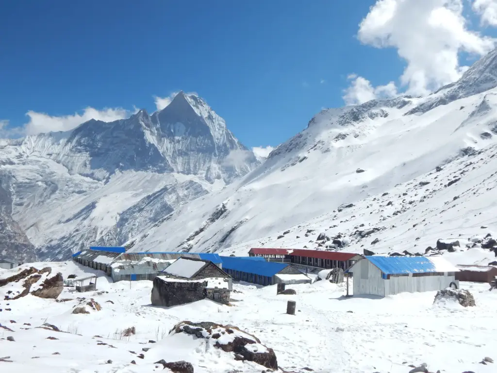 Annapurna Base Camp covered in snow