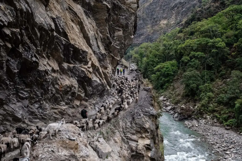 On the way to Jagat - Manaslu Circuit Trek