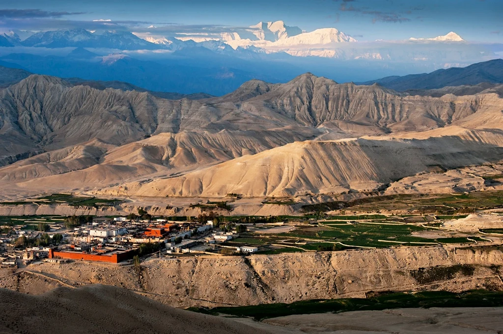 Beautiful view of upper mustang landscape with the mountains