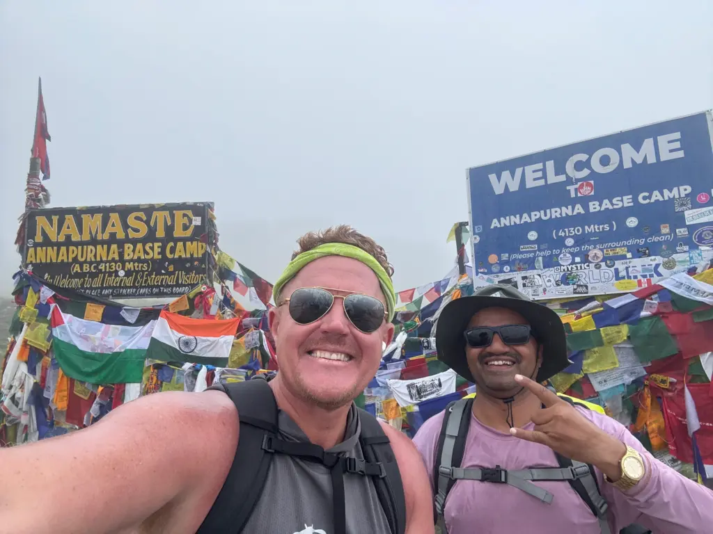 Trekker and Hi Nepal Guide in Annapurna Base Camp