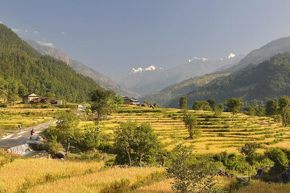 Beautiful village on the way of the Manaslu Circuit Trek