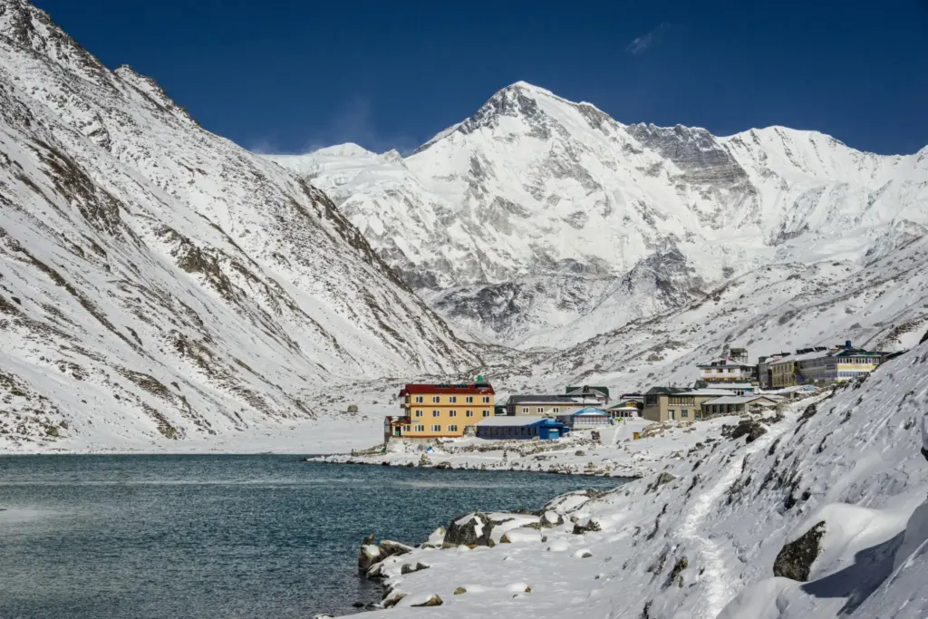 Gokyo Village with Gokyo Ri & Cho Oyu Peak in the Himalayas in nepal