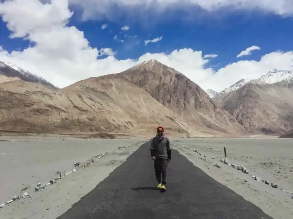 A man walking in the road of upper mustang Nepal