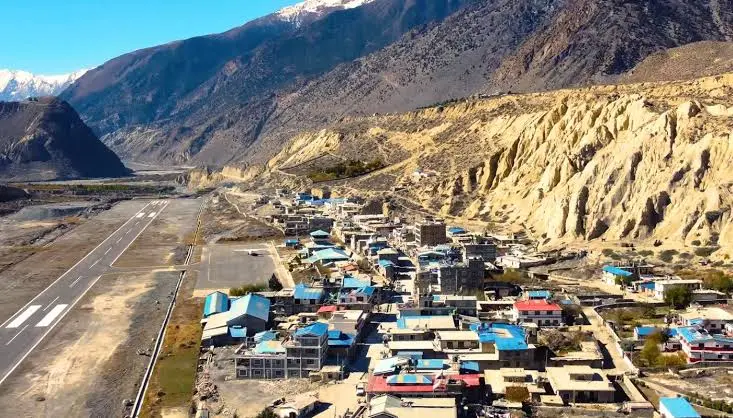 Jomsom Airport and Village in one frame