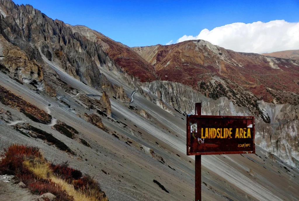 Landslide Sign on Tilicho Lake Trek Trail