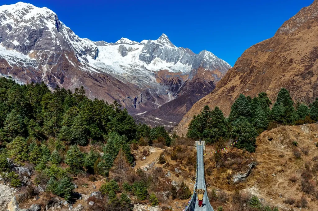 Suspension bridge in manaslu circuit trek