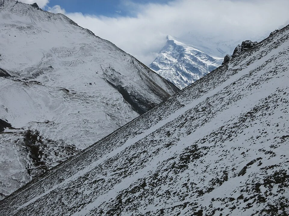 Trekkers at Thorong La Pass on the Annapurna Circuit in Nepal