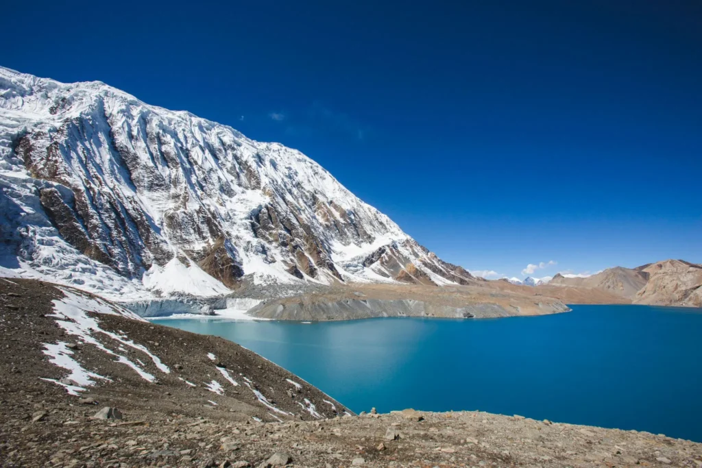 Tilicho Lake Side Trip with Annapurna Circuit Trek - Blue glacier lake